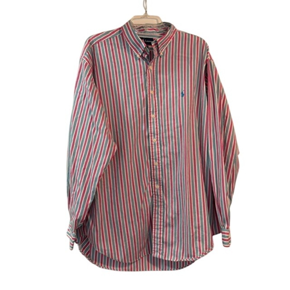 Ralph Lauren Vintage Mens XL Classic Fit Striped Button Down Shirt Pink Blue EUC